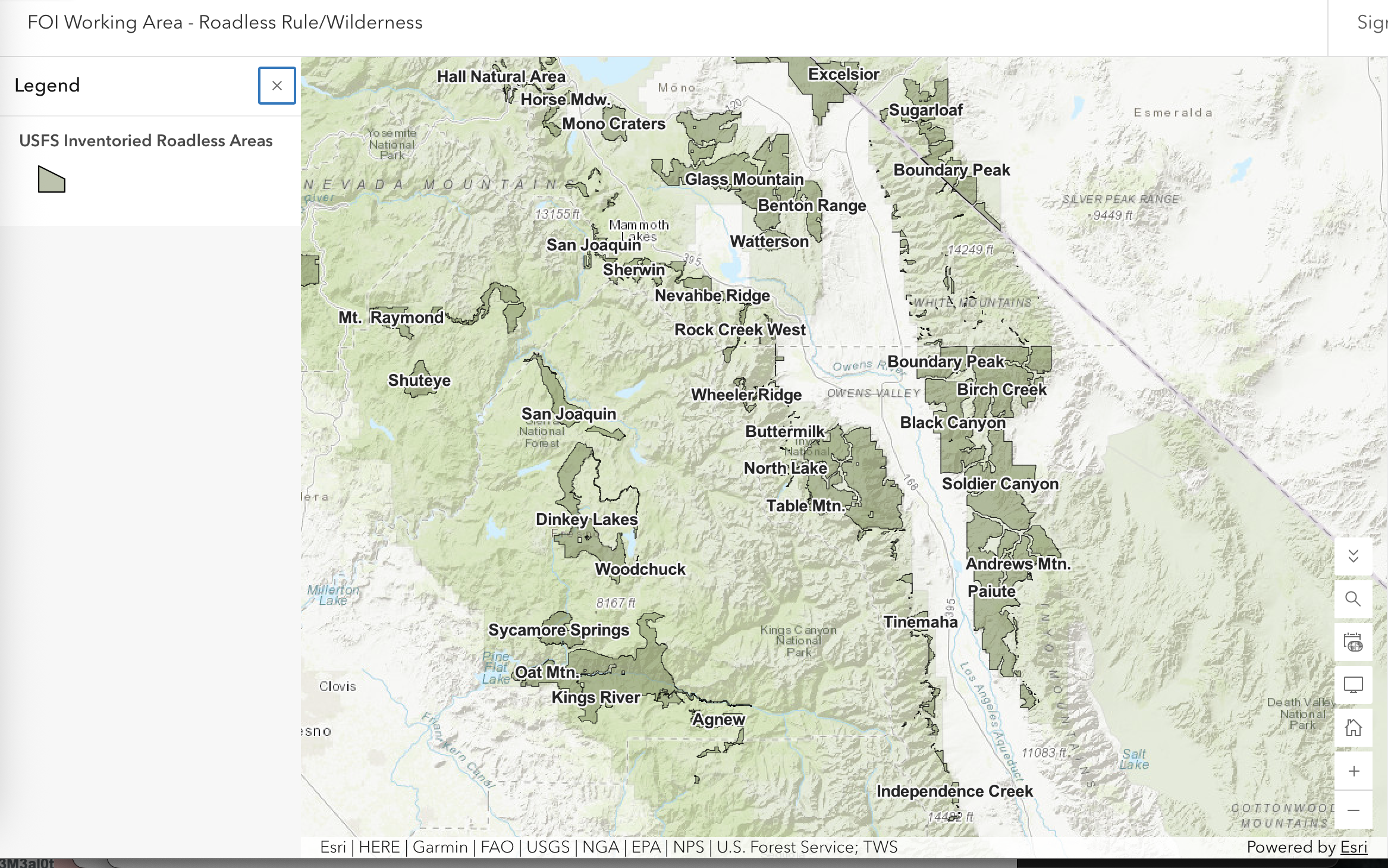 Areas considered for the Roadless Rule